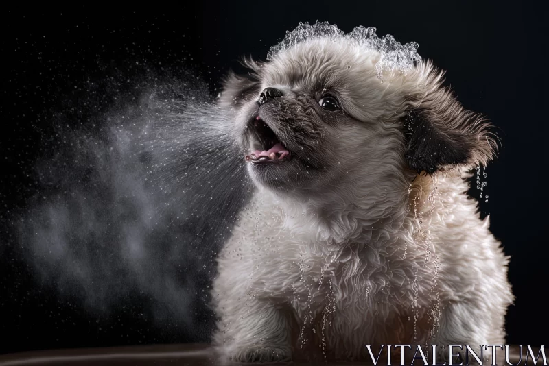 Charming Dog Captured in Water Spray - A Dansaekhwa Inspired Pet Portrait AI Image