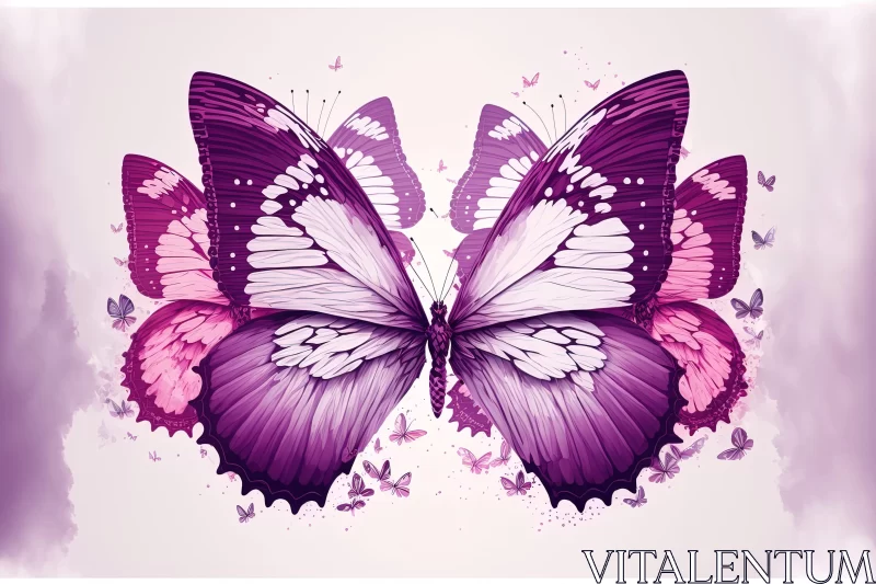 Detailed Illustration of Pink and Purple Butterflies AI Image