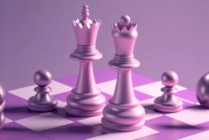 Light Magenta and Silver Chess Pieces on Purple Tile
