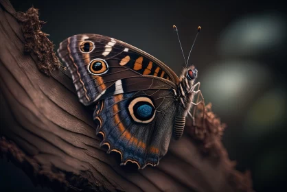 Meticulous Butterfly on Branch - A Blend of Reality and Fantasy AI Image