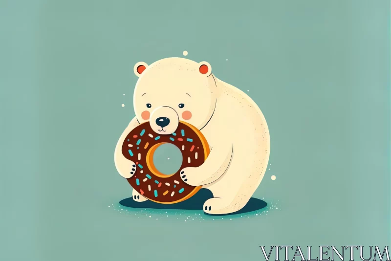 Playful Polar Bear with Donut Illustration AI Image