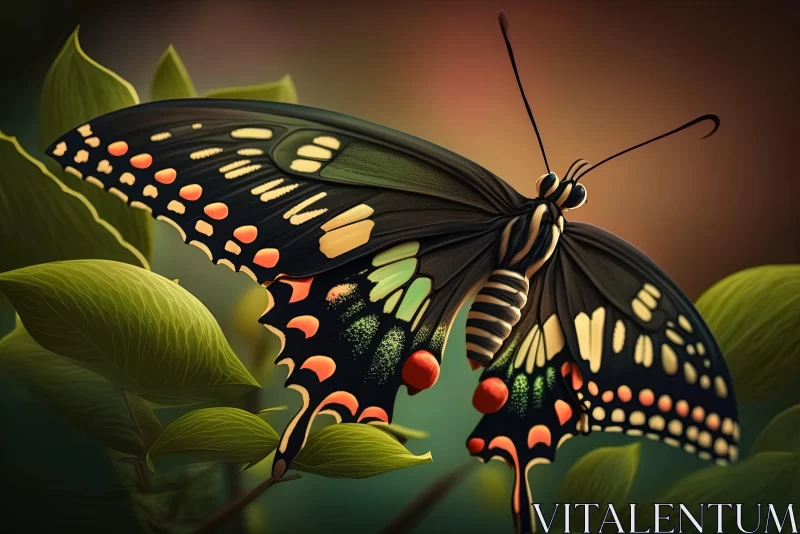 Stylized Realistic Artwork of Butterfly on Leaf AI Image