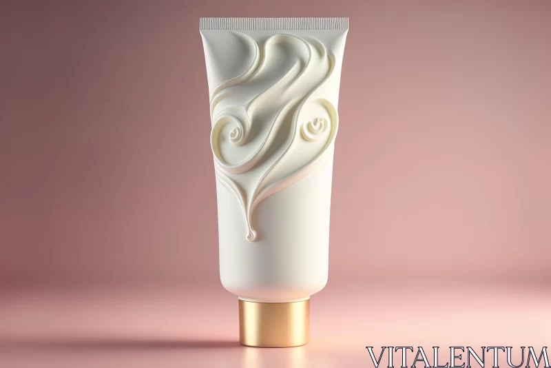 Art Nouveau Styled 3D Cream Tube on Pink Background AI Image