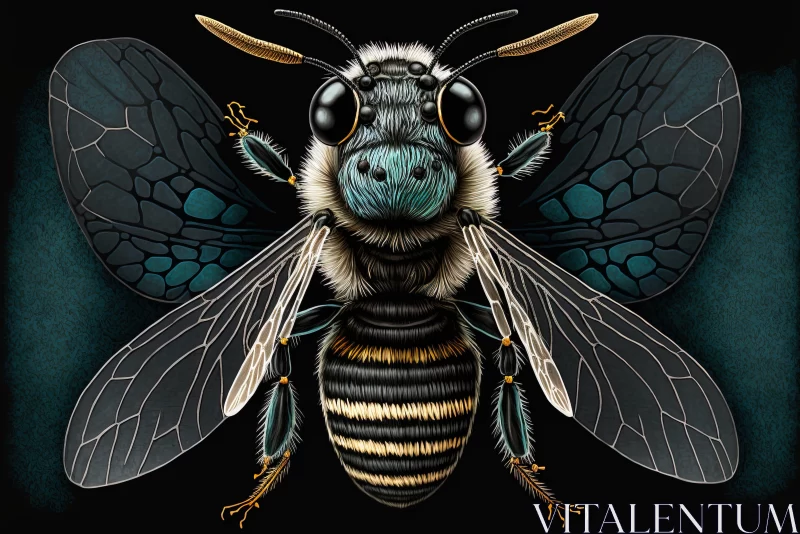 AI ART Blue-Eyed Bee on Black Background: A Detailed Digital Illustration