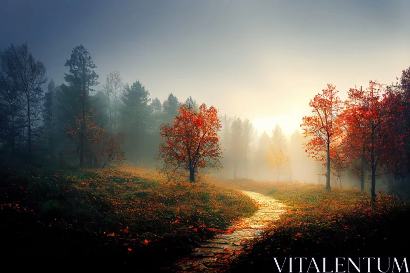 Dreamy Autumn Forest Path: A Surreal Multi-Colored Landscape AI Image