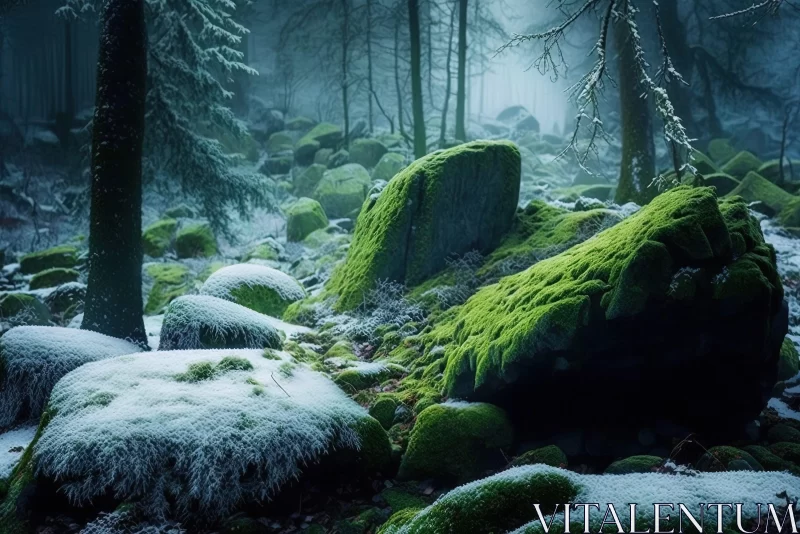 Enchanting Snow-Covered Mountain Forest AI Image