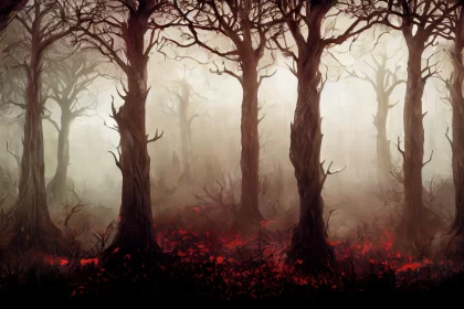Forest Painting - A Mysterious Landscape in Red and Brown
