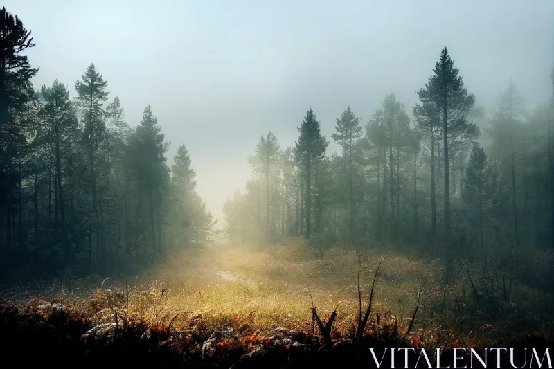 Misty Field and Trees: A Fantasy Landscape AI Image