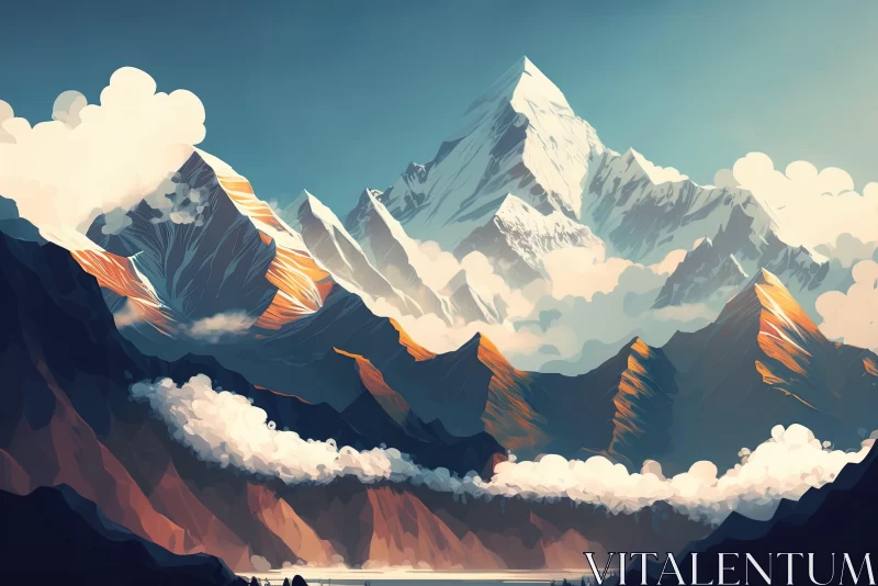 Artistic Mountain Landscape in Himalayan Style AI Image