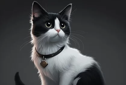 Black and White Cat Illustration - Anime Style