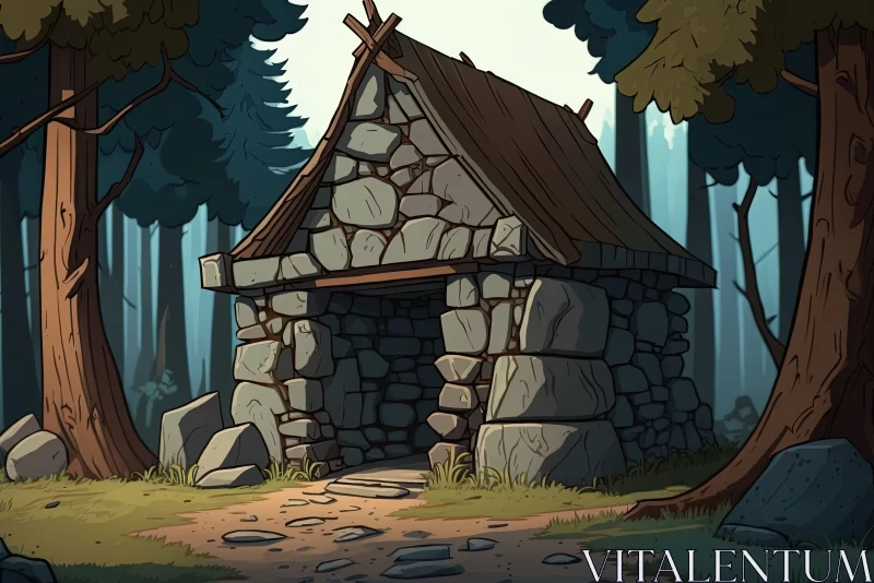 Cartoonish Stone Cottage in Forest - Historical Architecture AI Image