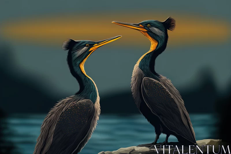 Golden Light: A Portrait of Two Birds AI Image