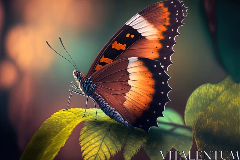 Realistic Butterfly on Leaf - Nature's Beauty in Maroon and Orange AI Image