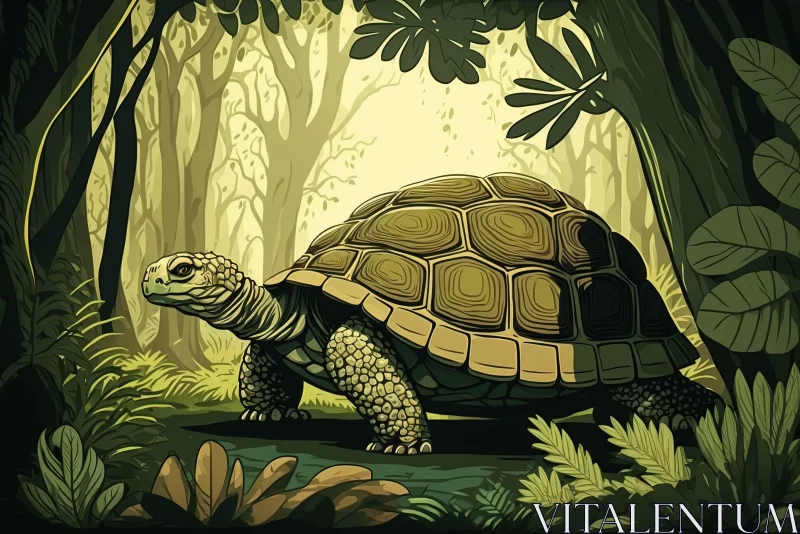 Tropical Tortoise in Jungle Illustration with Retro Touch AI Image