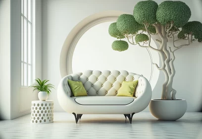 3D Rendered Eco-Friendly Living Room with Green Sofa AI Image