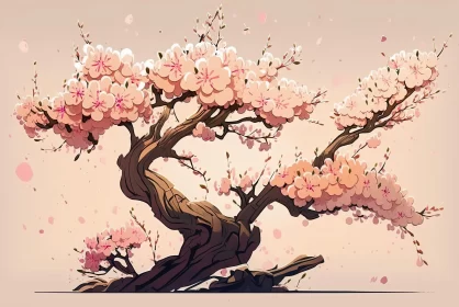 Anime Art: Tranquil Sakura Tree in Blossom AI Image