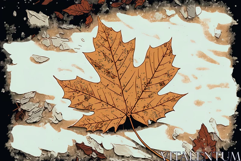Autumn Maple Leaf on Snow in Graphic Novel Art Style AI Image