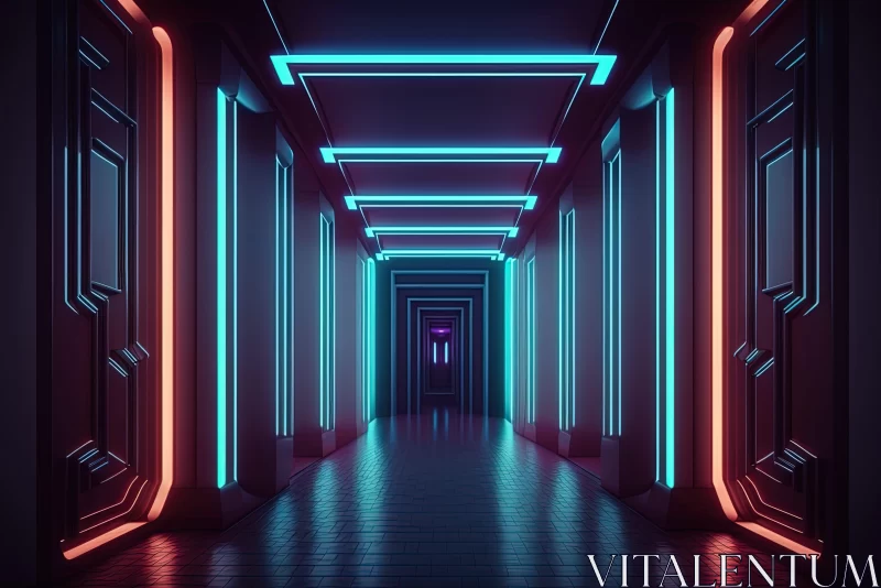 Neon Hallway Design: A Fusion of Futuristic and Art Deco Concepts AI Image