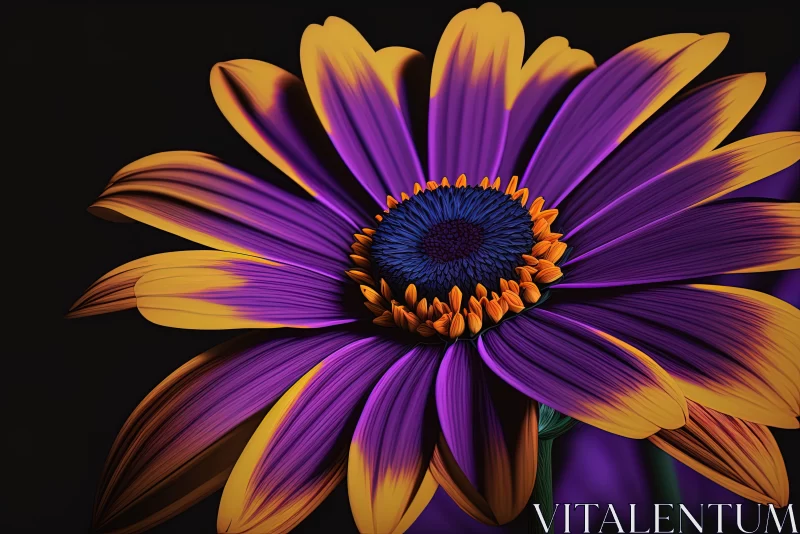 Purple and Yellow Flower in Bold Colors Against Dark Background AI Image
