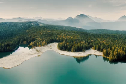 Serene Aerial View of Mountain Lake in a Valley