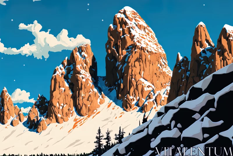 Vintage-Style Poster Design of Snowy Mountainside AI Image