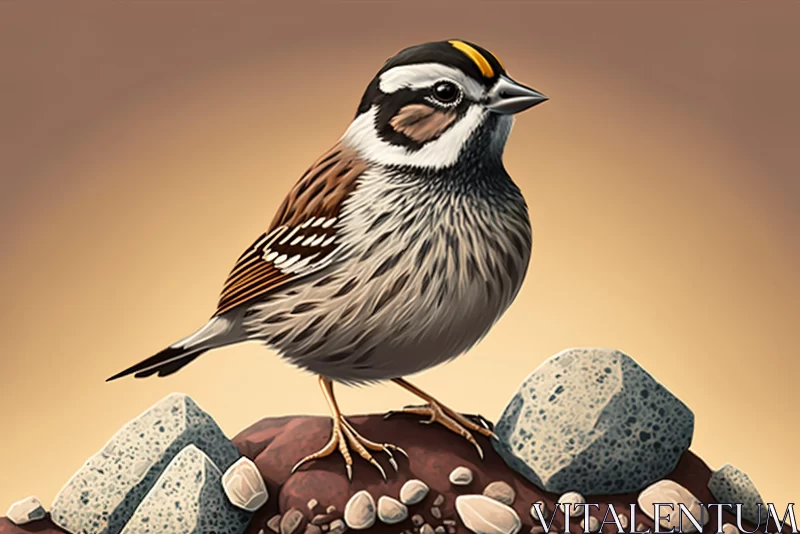 Bird on Rock: A Serene Prairie Scene AI Image