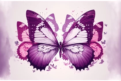 Detailed Illustration of Pink and Purple Butterflies