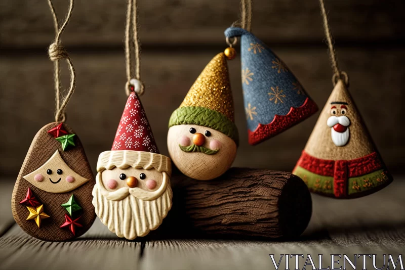 Festive Wooden Christmas Ornaments in Rustic Setting AI Image