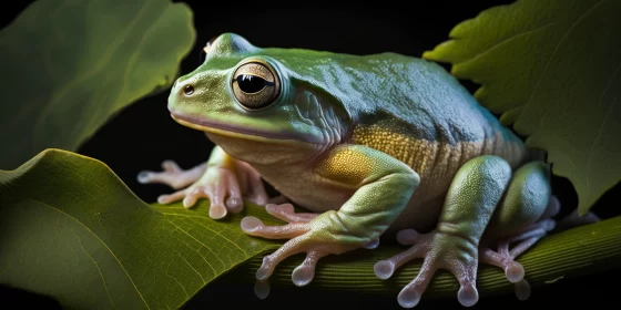 Green Frog on Floral Branch Illustration
