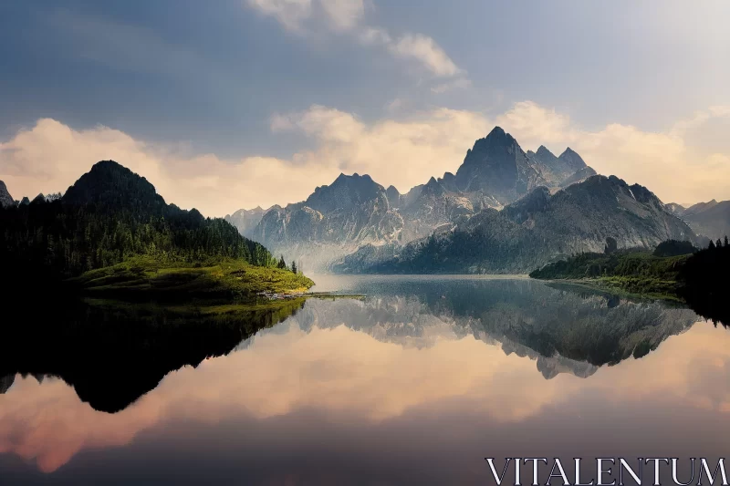 Serene Mountain Landscape Reflected in Lake AI Image