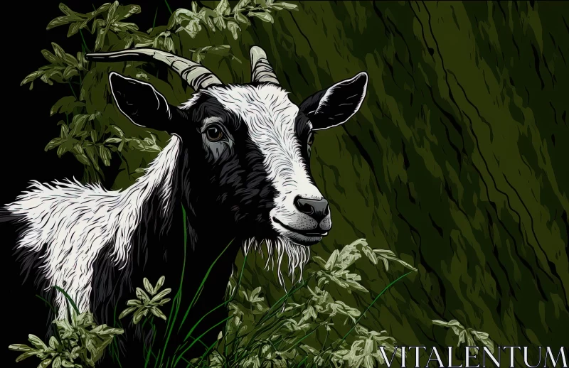 Black and White Goat in Green Woods - A Tribute to Himalayan Art AI Image