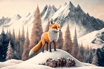 Charming Winter Fox: A Surrealistic and Detailed Artwork AI Image