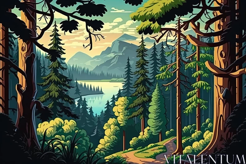 Forest Illustration: A Melding of Nature and Artistry AI Image