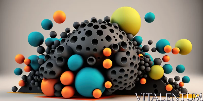 3D Abstract Art of Spheres and Circles in Fluorescent Colors AI Image