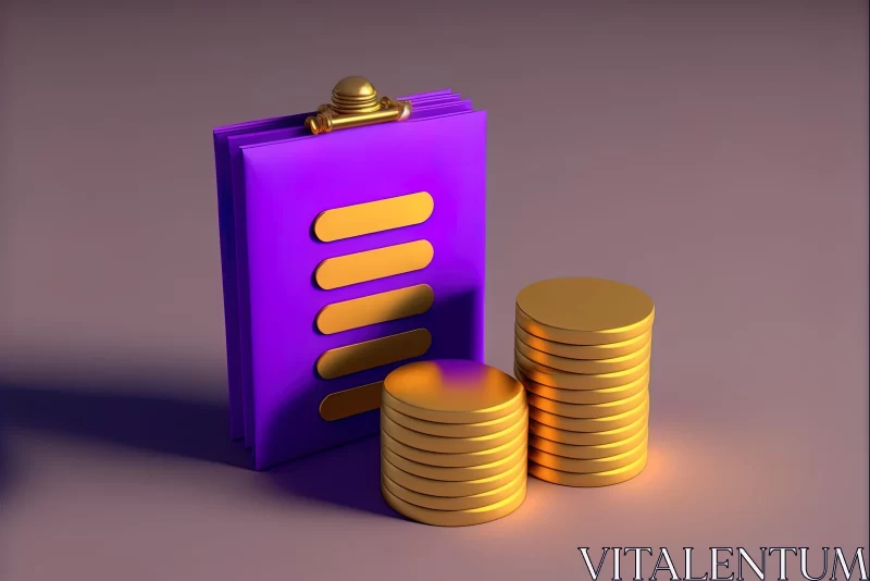Abstract Art of Gold Coins and Purple Folder AI Image