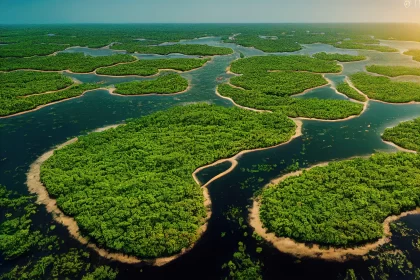 Aerial View of a Tropical Forest with a Majestic River