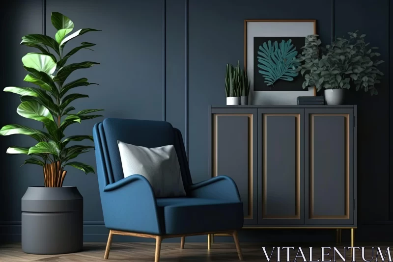 Art Deco Elegance in Modern Interior with Blue Chair and Plant AI Image