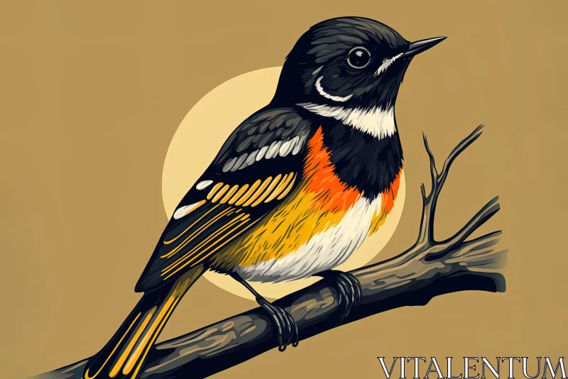 Colorful Bird Illustration on a Branch AI Image