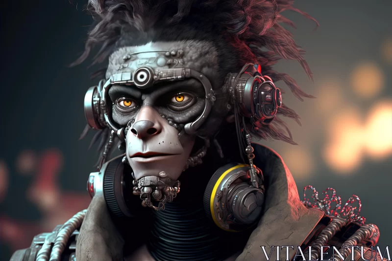 Futuristic Android Monkey Portrait - A Blend of Cyberpunk and Steampunk AI Image