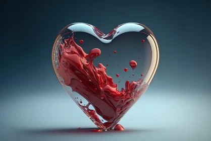 3D Heart Splash Wallpaper: A Fluid Glass Sculpture in Dark Crimson AI Image