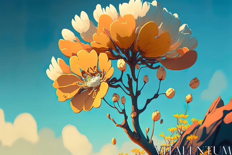 Colorful Mountain and Flowers Illustration in 2D Game Art AI Image
