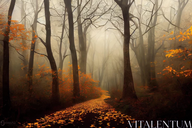 Eerie Whimsy: A Gothic Forest Scene with Falling Leaves AI Image