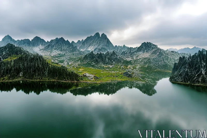 Misty Gothic Mountain Lake Panorama AI Image