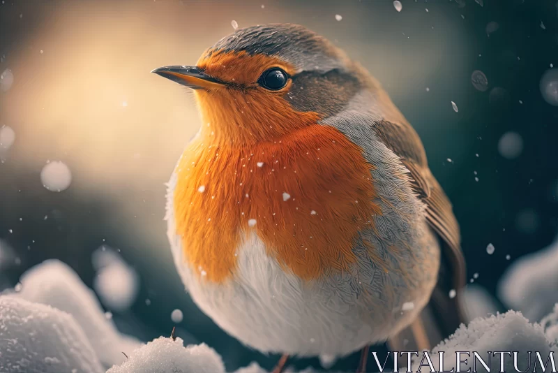 Robin in Snow - Atmospheric Animal Portraits AI Image
