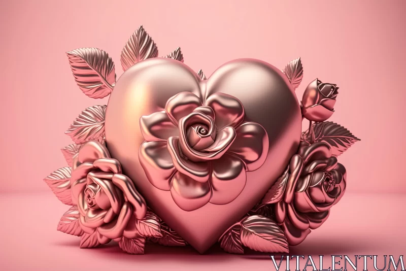 AI ART Romantic Gold Rose Heart Artwork on Pink Background