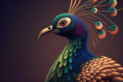 Colorful Peacock Digital Art Illustration