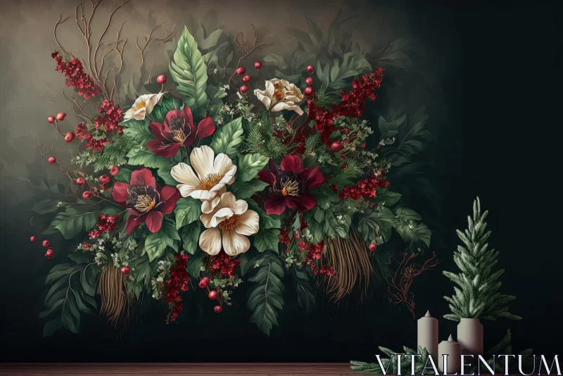 Enthralling Interior Scene with Floral Art and Candlelight AI Image
