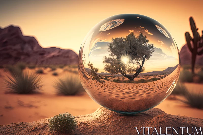 Surreal Desert Landscape with Reflective Sphere AI Image