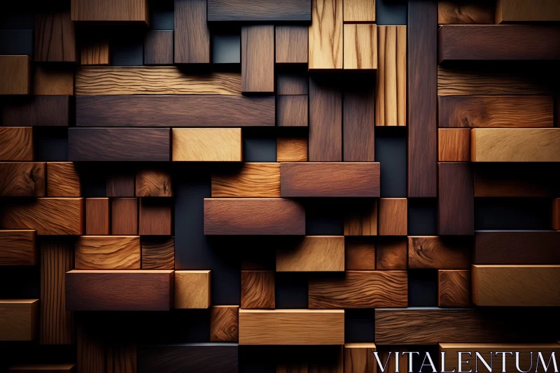 3D Abstract Wooden Block Wall Art AI Image