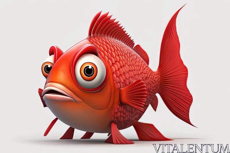 3D Model of Charming Red Fish Caricature AI Image